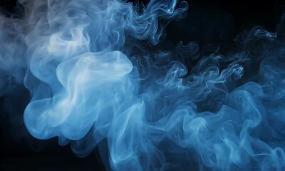 Wall Mural - Ethereal Blue Smoke Flowing Gracefully Against a Dark Background Creating a Mystical Ambiance