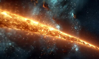 Wall Mural - Dynamic Cosmic Explosion of Bright Orange Energy in a Starry Galaxy with Dark Blue Nebula Background