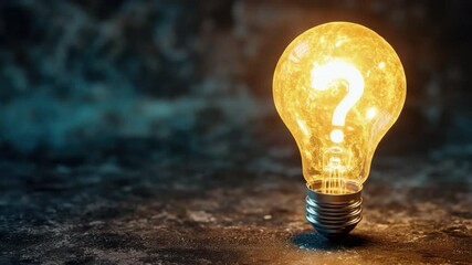 Wall Mural - glowing light bulb with a question mark symbol illuminating a dark background, representing ideas an