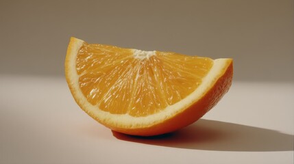 Poster - A single ripe orange slice showcases its juicy, vibrant texture against a smooth sand-colored base, ideal for representing fresh produce and orchard settings