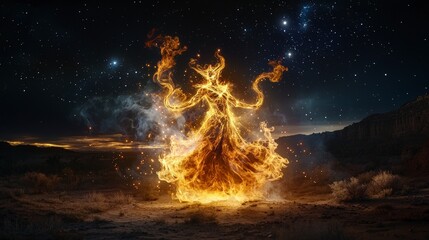 Poster - Majestic djinni floating in dark desert digital fantasy art nighttime surreal environment epic concept
