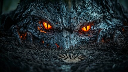 Canvas Print - Hidden glowing eyes of paiutes in the shadows mysterious forest close-up photography enchanted atmosphere