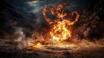 Fototapete - Djinni emerges from swirling smoke desert landscape fantasy art dramatic environment ethereal viewpoint