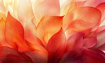 Wall Mural - Abstract Close-Up of Vibrant Layered Leaves with Gradients of Orange and Red Creating a Soft and Warm Atmosphere in Nature