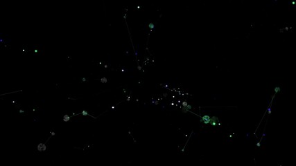 Wall Mural - dynamic network of glowing particles moving through dark space