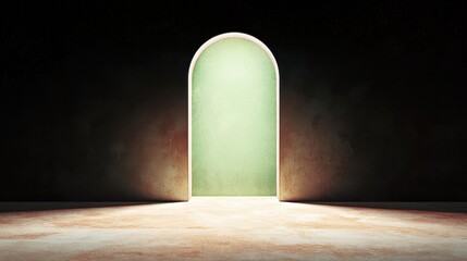 Canvas Print - mysterious open doorway with green light and dark surroundings