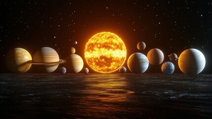 Wall Mural - A close up of the sun and planets in the solar system