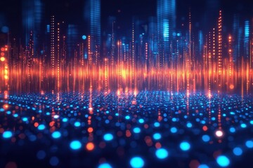 Wall Mural - abstract digital light pattern with blue and orange illuminating elements