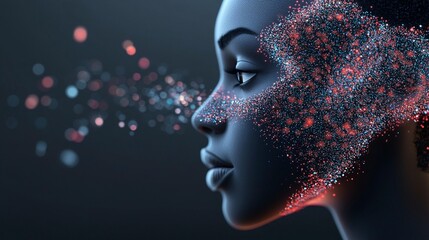 Wall Mural - profile of a woman's face, particles emanating from her skin.