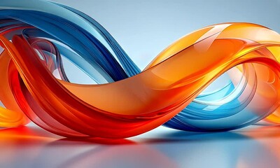 Wall Mural - Dynamic Flowing Abstract Sculpture in Vibrant Blue and Orange Colors With Smooth Curves on a Light Background