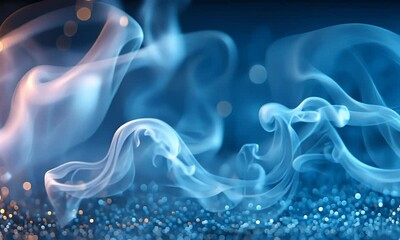 Wall Mural - Gentle Waves of Ethereal Smoke in Soft Blue and Sparkling Background Creating a Mystical and Dreamy Atmosphere