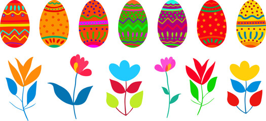 Wall Mural - easter vector objects - bright eggs and spring abstract flowers - decor textile design