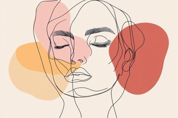 Poster - Elegant single-line face drawing in pastel colors showcasing abstract fashion aesthetics and a clean minimalist background