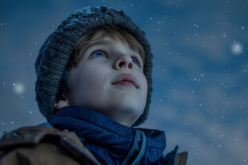 Wall Mural - young boy kid astronomer at a night, generative ai