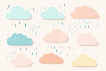Leinwandbilder - Pastel clouds with soft raindrops against a neutral background create a soothing atmosphere perfect for relaxation and inspiration in any space