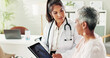 © peopleimages.com - Doctor, senior woman and tablet for x ray results, lungs assessment and medical exam at hospital. Radiologist, elderly patient and online for chest scan, diagnosis and advice for healthcare treatment