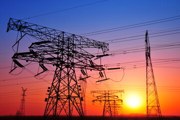 Wall Mural - wire electrical energy at sunset