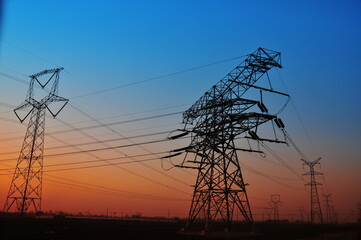 Wall Mural - wire electrical energy at sunset