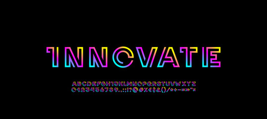 Wall Mural - technology bright font, digital cyber alphabet made future space style, letters a, b, c, d, e, f, g,