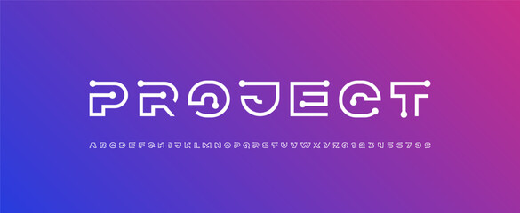 Wall Mural - technology font, digital cyber alphabet made future space style, letters a, b, c, d, e, f, g, h, i, 