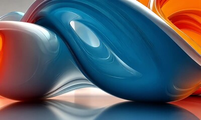 Wall Mural - intricate flowing waves of colorful abstract shapes with orange and blue tones in a modern interior 