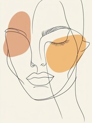 Fototapete - Minimalist face drawing in pastel colors embodies abstract fashion creativity in a serene artistic setting