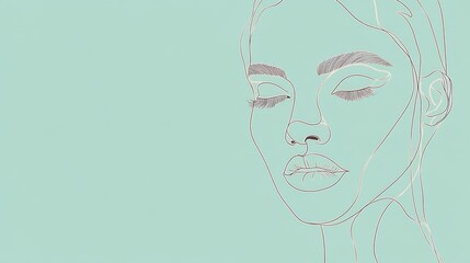 Fototapete - Elegant single-line art face drawing featuring minimal pastel colors and abstract fashion style on a clean background