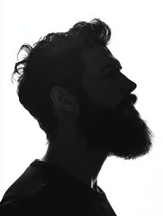 Poster - Silhouette of a bearded man in profile with fade effect on a white background, showcasing distinctive facial features