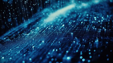 Blue digital rain, abstract tech background, data stream, website banner illustration