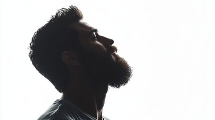 Poster - Bearded man silhouette with fade effect against a white background showcasing profile features and facial hair detail during daytime
