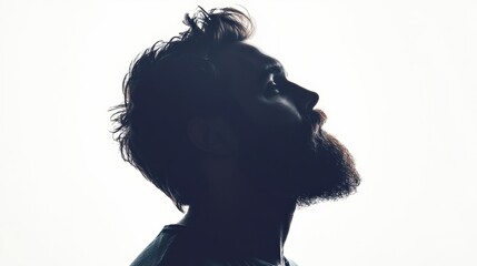 Poster - Profile silhouette of a bearded man with artistic fade effect on a bright background
