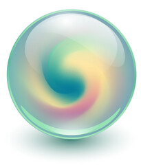 Aufkleber - glass ball with abstract green spiral shape inside, shiny sphere with interesting marble pattern.
