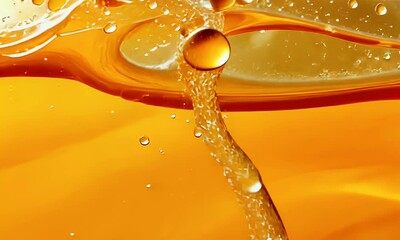 Wall Mural - Close Up View of Vibrant Orange Liquid Splashing with Droplets Creating Abstract Patterns and Textures
