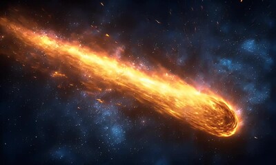 Wall Mural - Celestial Comet with Fiery Trail Illuminating the Night Sky in the Vast Universe