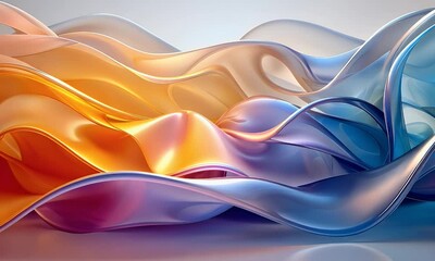 Wall Mural - Colorful Abstract Waves of Translucent Fabric Flowing Smoothly in Dynamic Motion Against a Soft Background with Curved Shapes and Light Playfulness