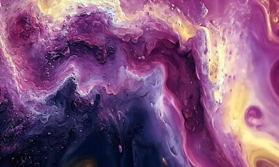 Wall Mural - Abstract Cosmic Space Art With Purple And Gold Swirls Creating A Vivid Nebula Background Full Of Stars And Colors