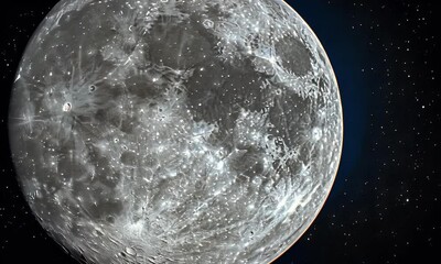 Wall Mural - Close-Up View of a Full Moon in the Night Sky with Stars and Ethereal Glow in a Cosmic Landscape