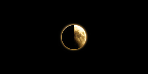 Wall Mural - celestial collision: golden moon meets black moon in a cosmic dance of shadow and light, a space art