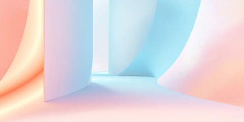 Wall Mural - soft peach and blue 3d layout with clean aesthetic and gentle tones