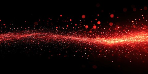 Wall Mural - Red particles create a shining wave on a dark black background