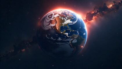 Wall Mural - stunning earth from space sunrise over north and south america detailed planet view
