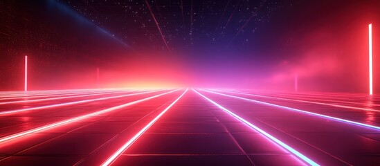 Wall Mural - neon road, glowing lines, night sky, futuristic background, video game