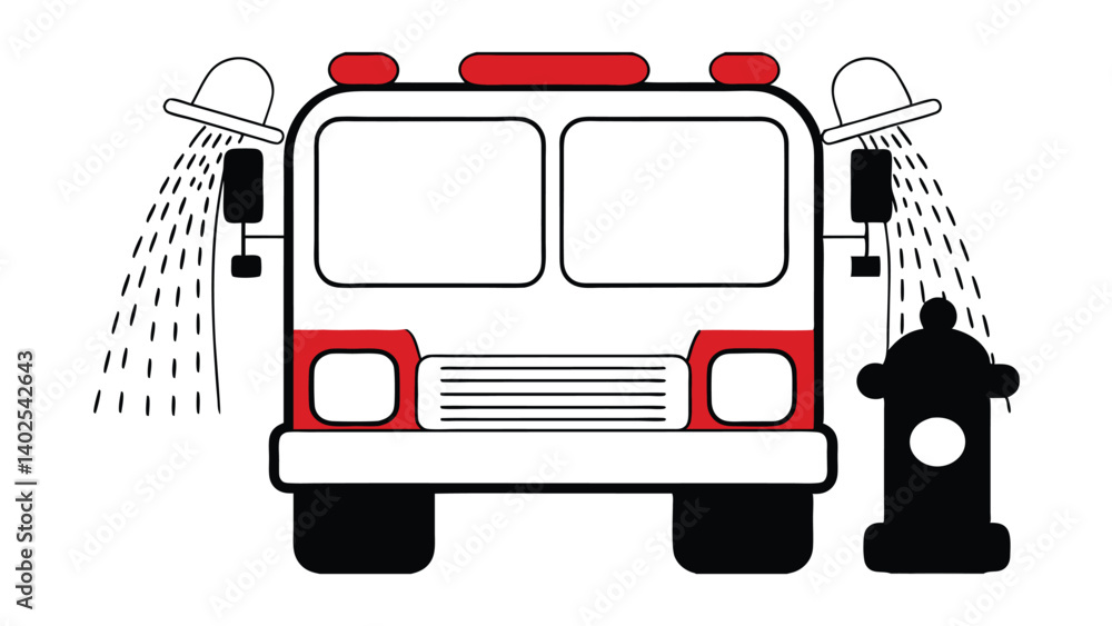 Cartoon Fire Truck With Water Cannons And Fire Hydrant Illustration cartoon-fire-truck-with-water-cannons-and-fire-hydrant-illustration
