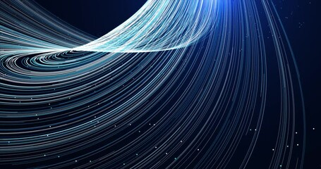Wall Mural - particles moving along curved trajectories. particle tracks. abstract animation.