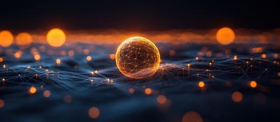 Wall Mural - glowing sphere on network, abstract background