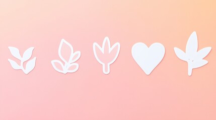 Leinwandbilder - Simple white sticker shapes on a soft pastel background create a minimal design with clean lines, showcasing nature-inspired forms arranged elegantly