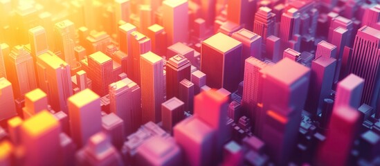 Wall Mural - sunset over abstract city, digital art, urban background