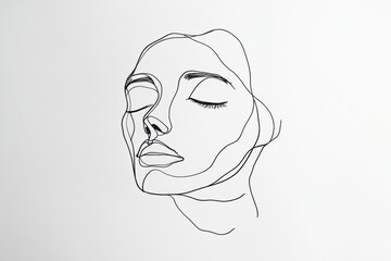 Poster - Single-line abstract face drawing in black ink showcasing modern minimalism on white paper, perfectly blending art and simplicity in contemporary design