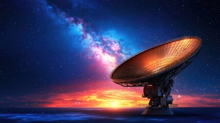 Wall Mural - Exploring cosmic frontiers satellite dish captures galactic wonders remote location digital art night sky wide angle astronomy