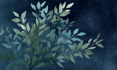 Wall Mural - tree with leaves nighttime seamless watercolor, generative ai